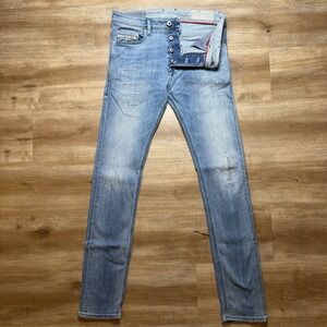 Diesel Tepphar Jeans Men 27x32 Blue Slim Carrot Fit Stretch Denim Patched 084GI